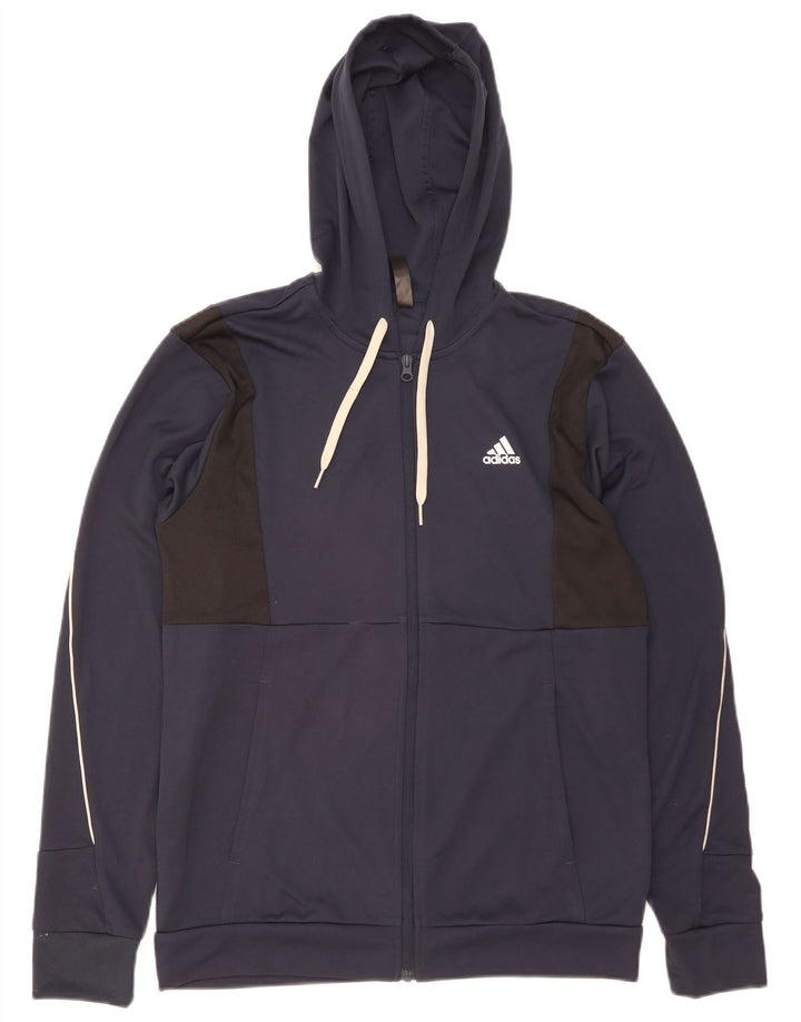ADIDAS Mens Aeroready Zip Hoodie Sweater Medium Navy Blue Polyester