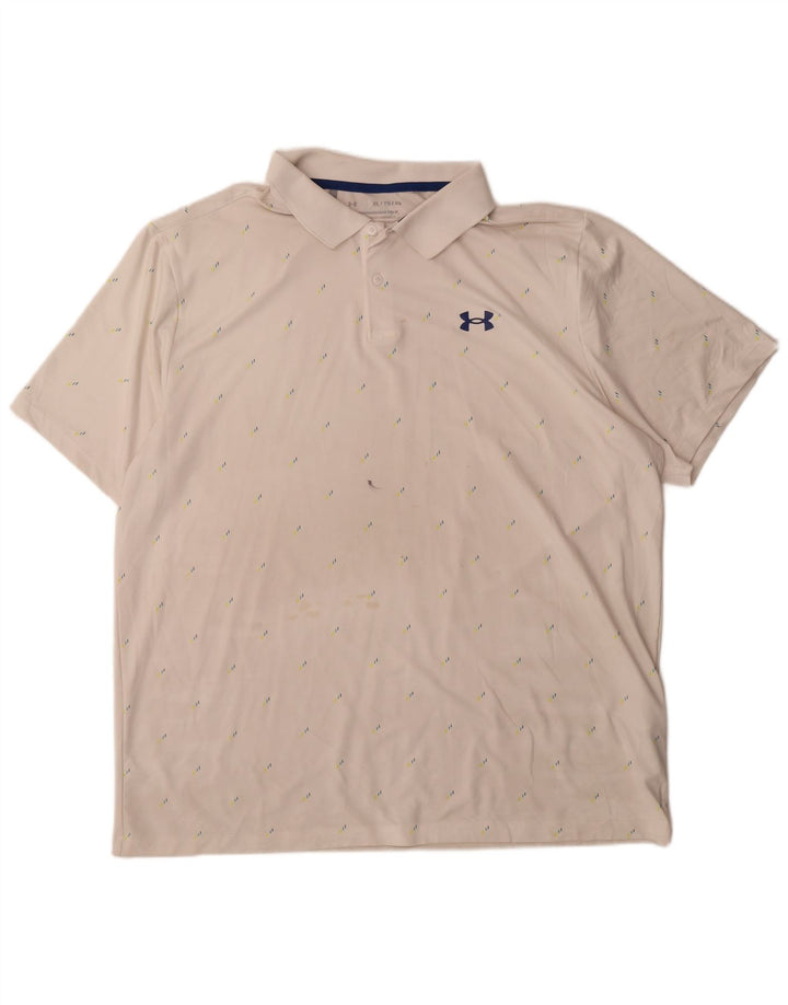 UNDER ARMOUR Mens Polo Shirt XL White Spotted Polyester