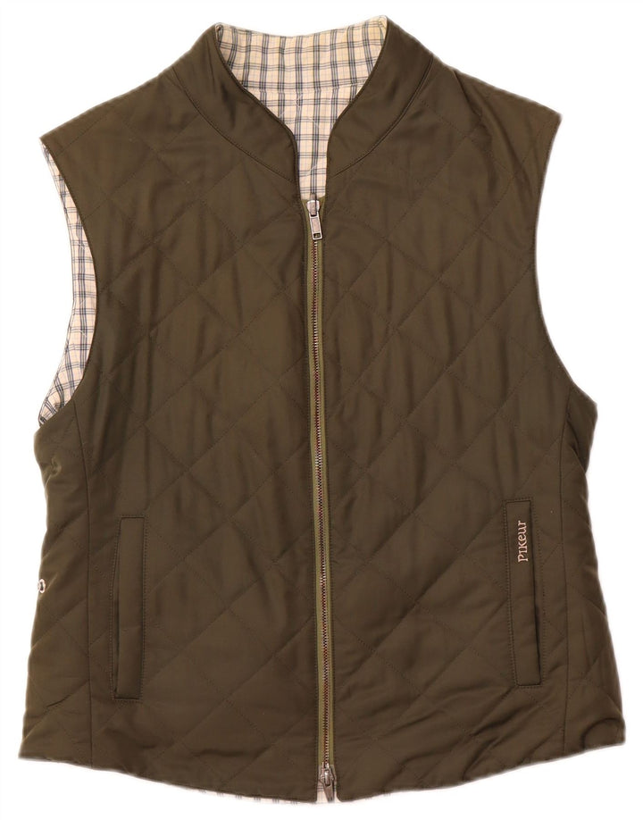 PIKEUR Womens Reversible Quilted Gilet IT 42 Medium Khaki Polyester