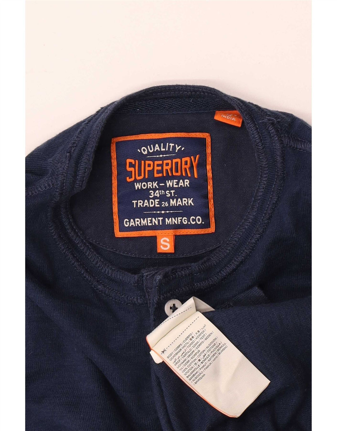 Superdry Mens Top Long Sleeve Small Navy Blue Cotton