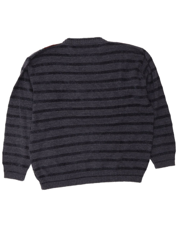 Fiume Mens Abstract Pattern Crew Neck Jumper Sweater XL Navy Blue Striped