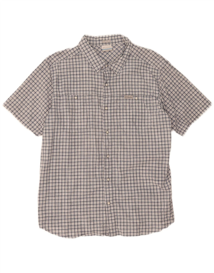 COLUMBIA Mens Active Short Sleeve Shirt XL Blue Check Cotton