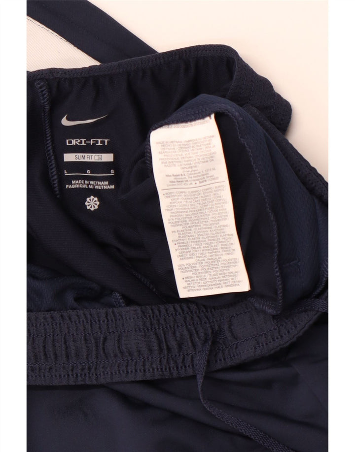 NIKE Mens Dri Fit Slim Fit Tracksuit Trousers Large Navy Blue Polyester