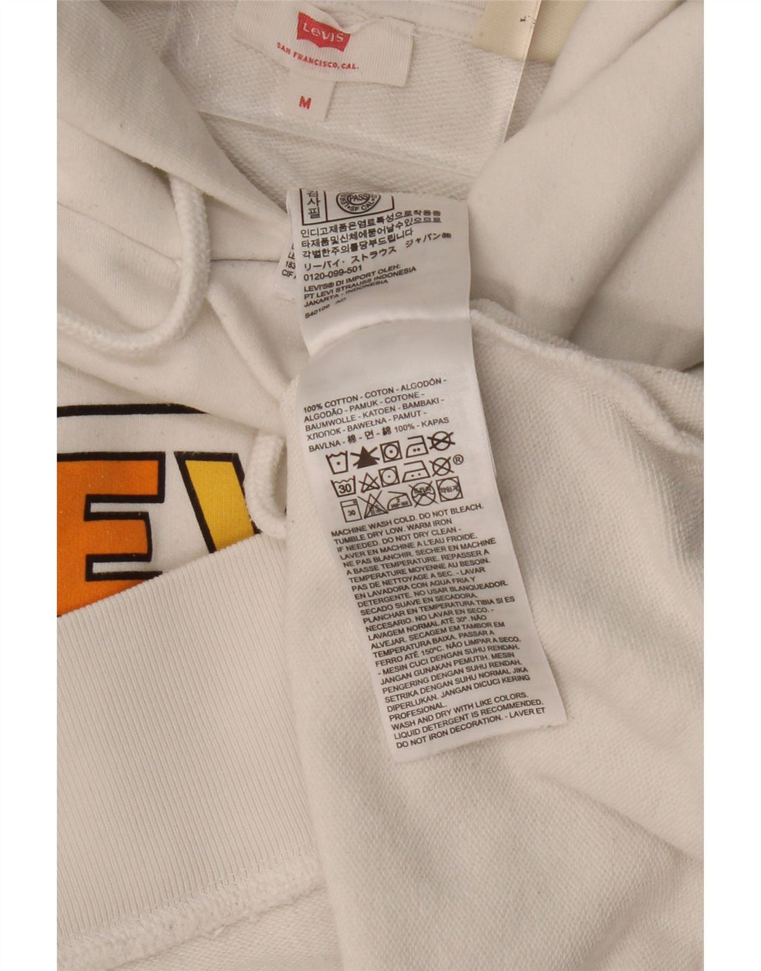 LEVI'S Womens Oversized Graphic Hoodie Jumper UK 14 Medium White Cotton