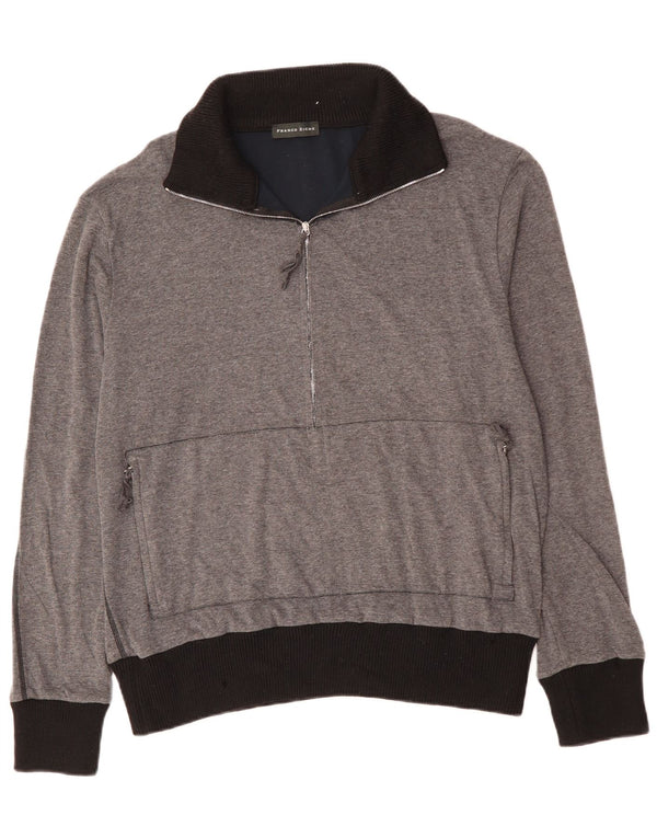 FRANCO ZICHE Mens Zip Neck Sweatshirt Jumper Large Grey Colourblock