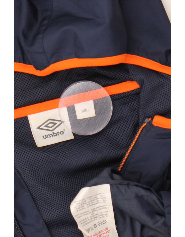 Umbro Mens Hooded Rain Jacket UK 44 2XL Navy Blue Colourblock Polyester