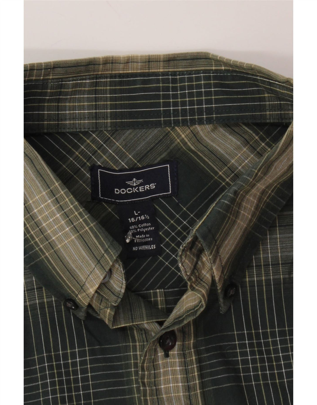 DOCKERS Mens Shirt Size 16 16 1/2 Large Green Plaid Cotton