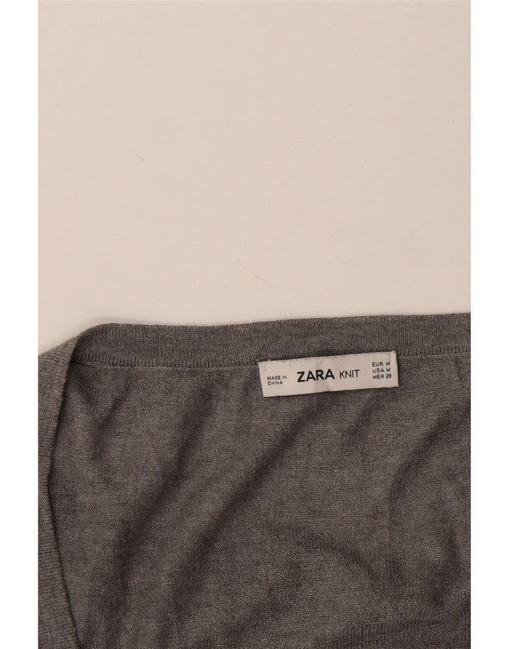 Zara Womens Oversized V-Neck Jumper Sweater UK 14 Medium Grey