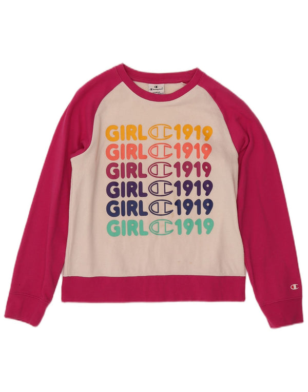 CHAMPION Girls Sweatshirt Jumper 11-12 Years Large Pink Colourblock