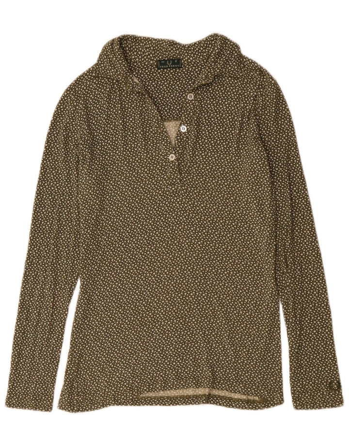 Fred Perry Womens Pullover Shirt UK 10 Small Khaki Floral