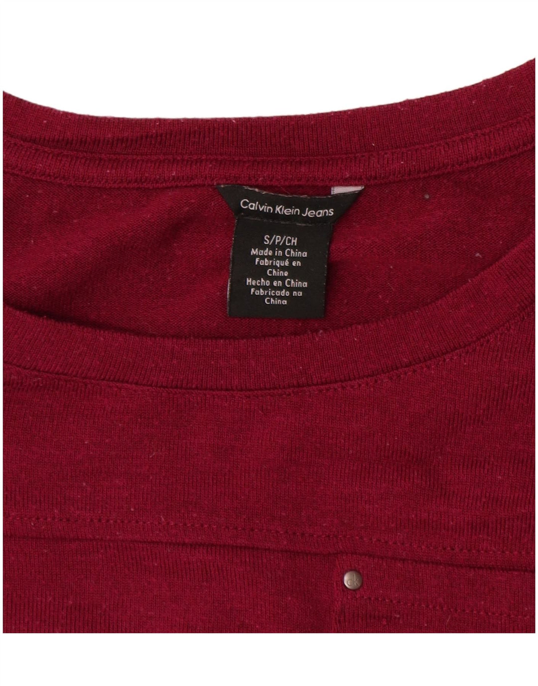 CALVIN KLEIN JEANS Womens Top 3/4 Sleeve UK 10 Small Burgundy Polyester