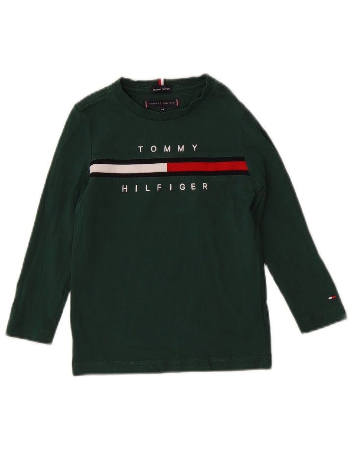 TOMMY HILFIGER Boys Graphic Top Long Sleeve 3-4 Years Green Cotton