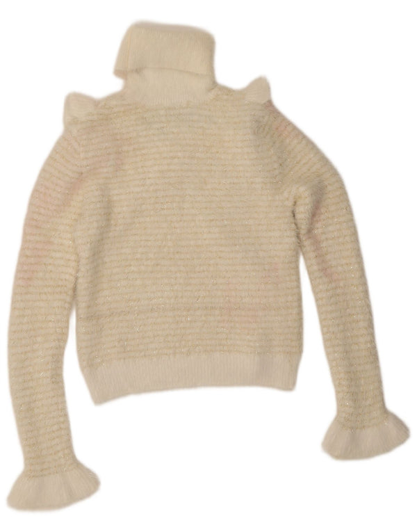 Zara Womens Ruffle Front Roll Neck Jumper Sweater UK 10 Small White Striped