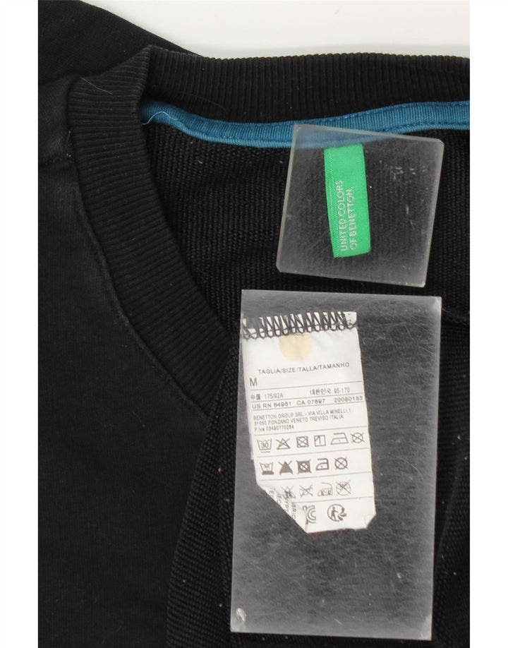 Benetton Mens Graphic Sweatshirt Jumper Medium Black Cotton