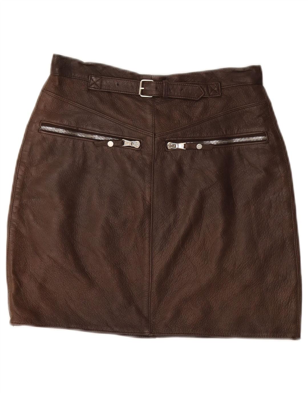 VINTAGE Womens Mini Leather Skirt IT 40 Small W26  Brown Leather
