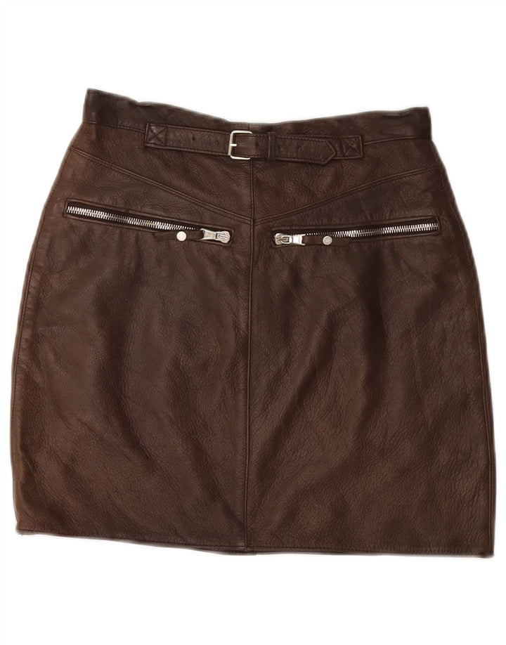 VINTAGE Womens Mini Leather Skirt IT 40 Small W26  Brown Leather