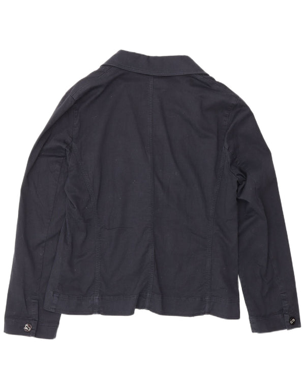 Perte by Krizia Womens 2 Button Blazer Jacket UK 14 Large Navy Blue Cotton