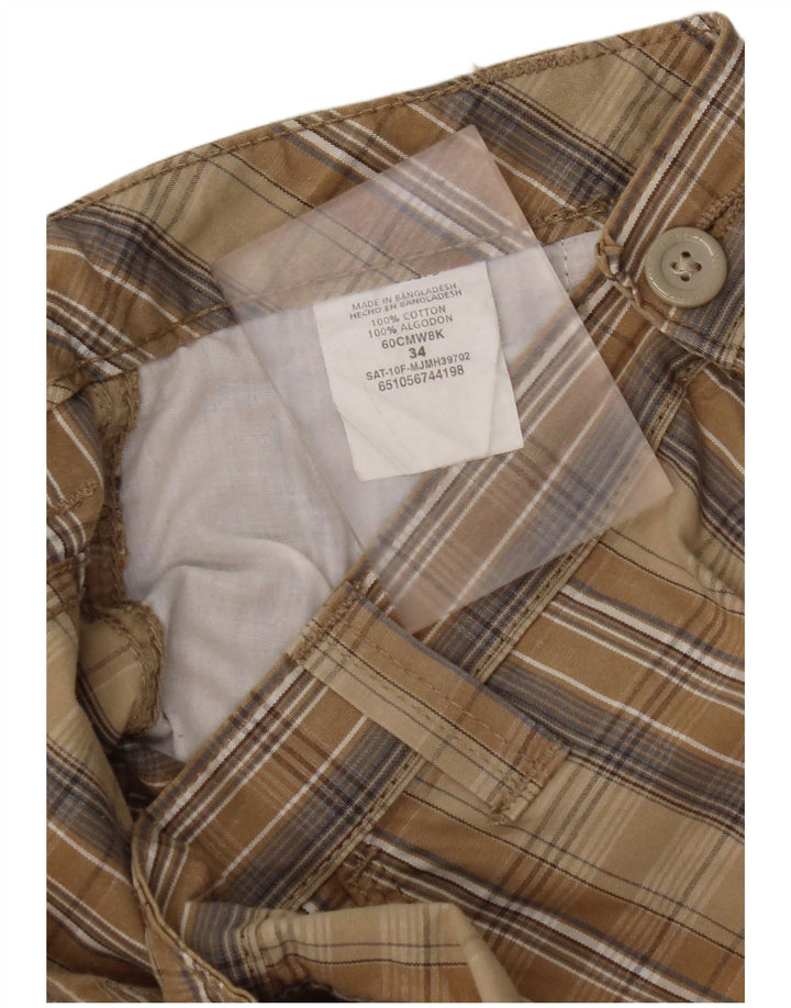 WRANGLER Mens Cargo Shorts W34 Large Brown Check Cotton