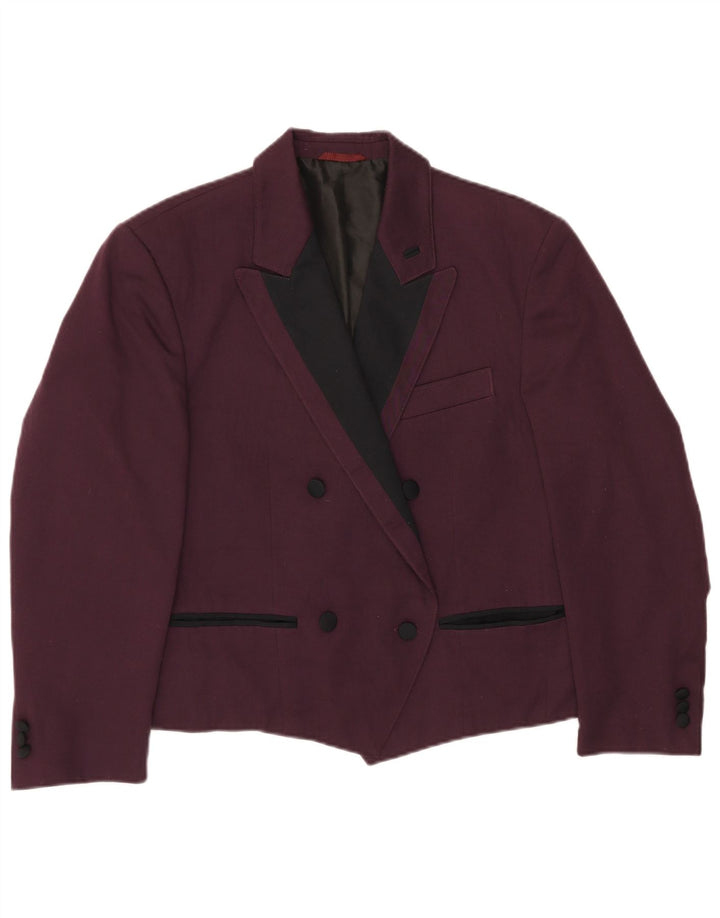 VINTAGE Womens Blazer Jacket UK 14 Medium Burgundy Colourblock