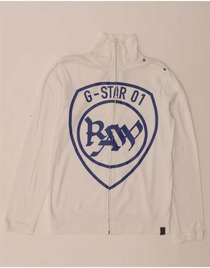 G-STAR Womens Graphic Tracksuit Top Jacket UK 10 Small White Cotton