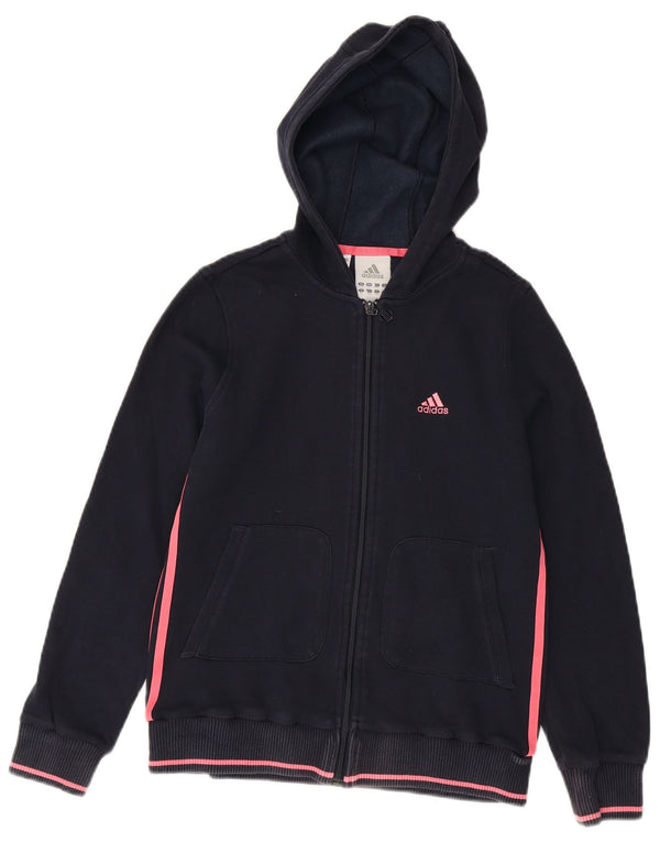 Adidas Girls Zip Hoodie Sweater 13-14 Years Navy Blue Cotton