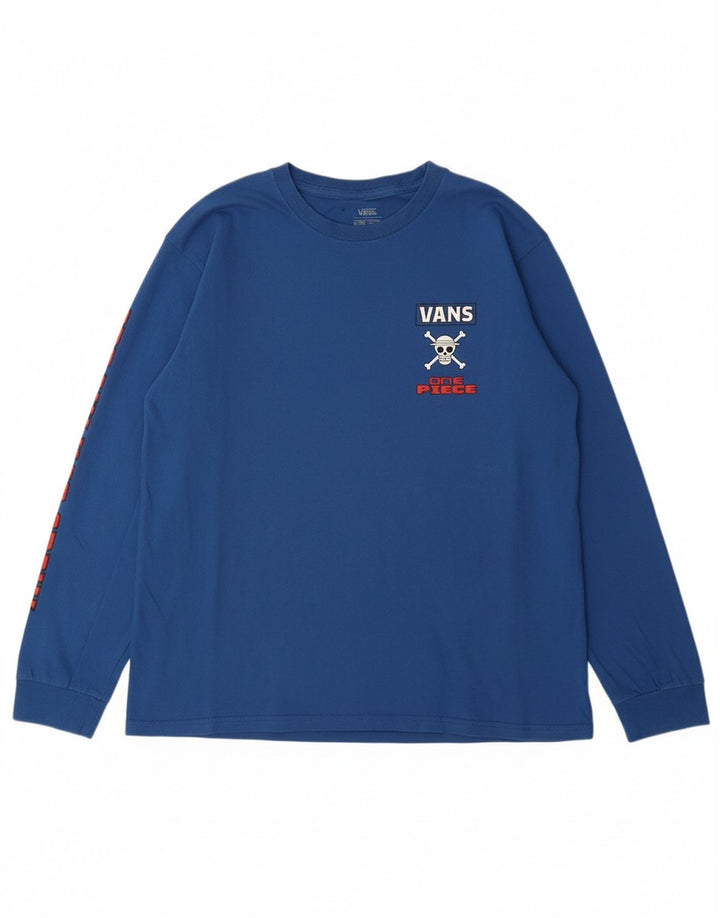 VANS Boys Straw Hat Crew Graphic Top Long Sleeve 14-15 Years XL Blue