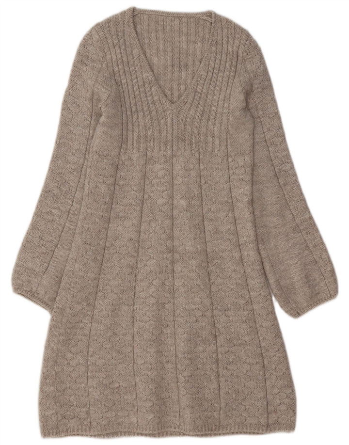 VINTAGE Womens Jumper Dress UK 10 Small Beige Acrylic