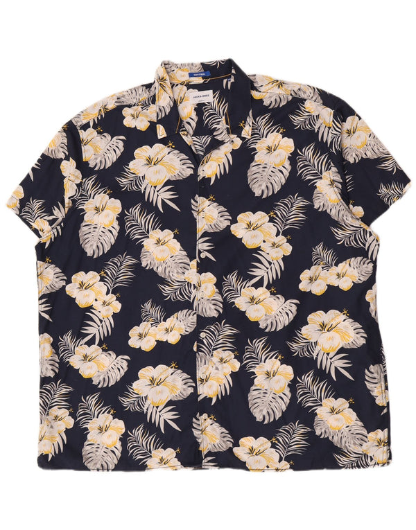 Jack & Jones Mens Short Sleeve Shirt 3XL Navy Blue Floral Cotton