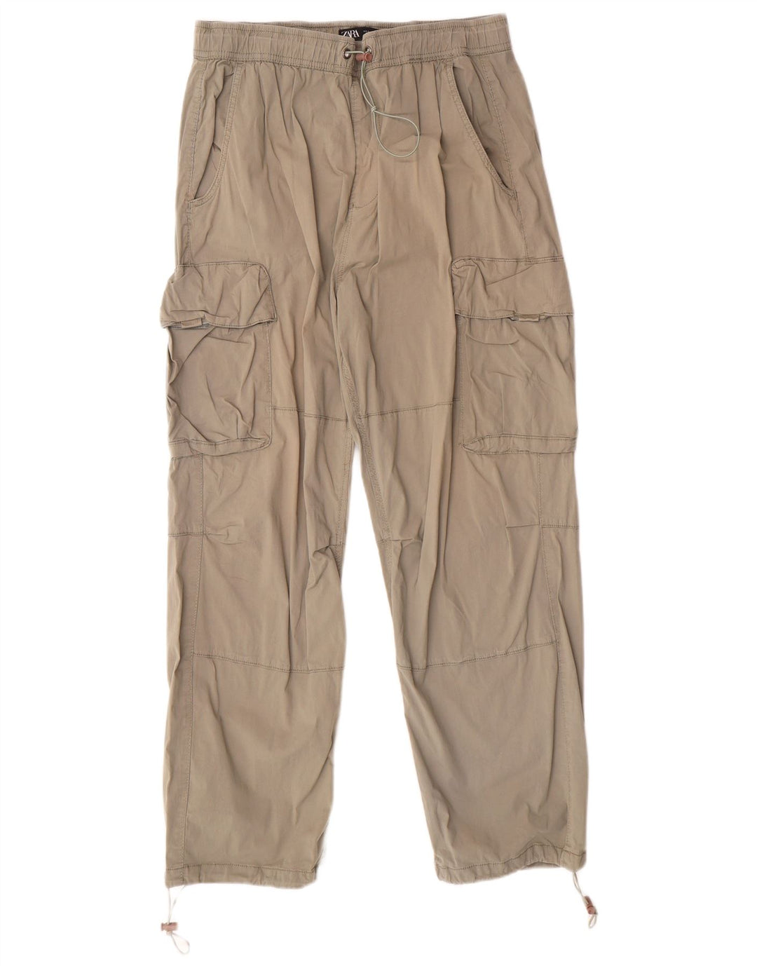 Zara Mens Straight Cargo Trousers Large W32 L28 Khaki Cotton