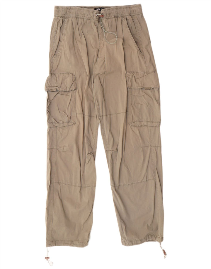 Zara Mens Straight Cargo Trousers Large W32 L28 Khaki Cotton