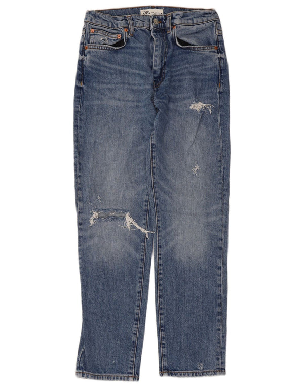 Zara Womens Distressed Straight Jeans EU 36 XS W26 L27 Blue
