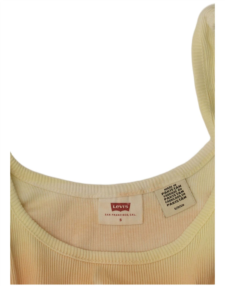 LEVI'S Womens Crop Vest Top UK 8 Small Yellow Striped