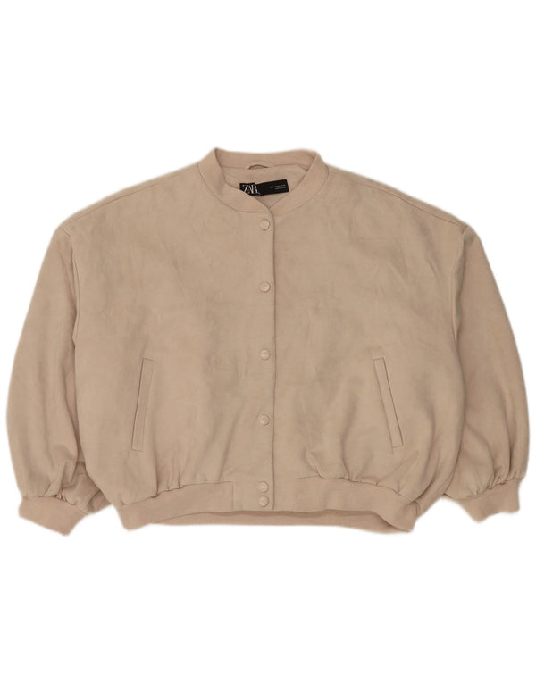 Zara Womens Oversized Bomber Jacket UK 14 Medium Beige Polyester