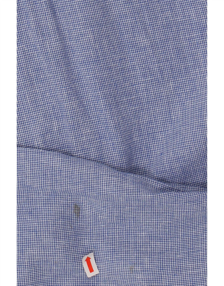 VINTAGE Mens Regular Fit Shirt 3XL Blue Houndstooth Linen