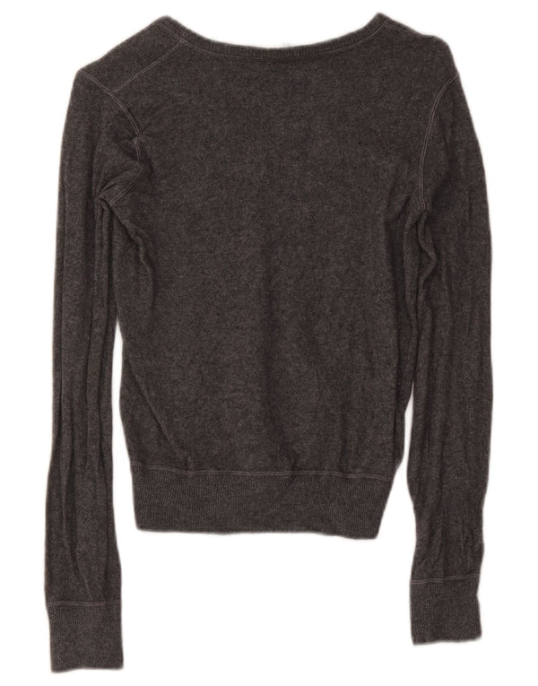 Armani Jeans Womens Crop V-Neck Jumper Sweater UK 12 Medium Grey Viscose