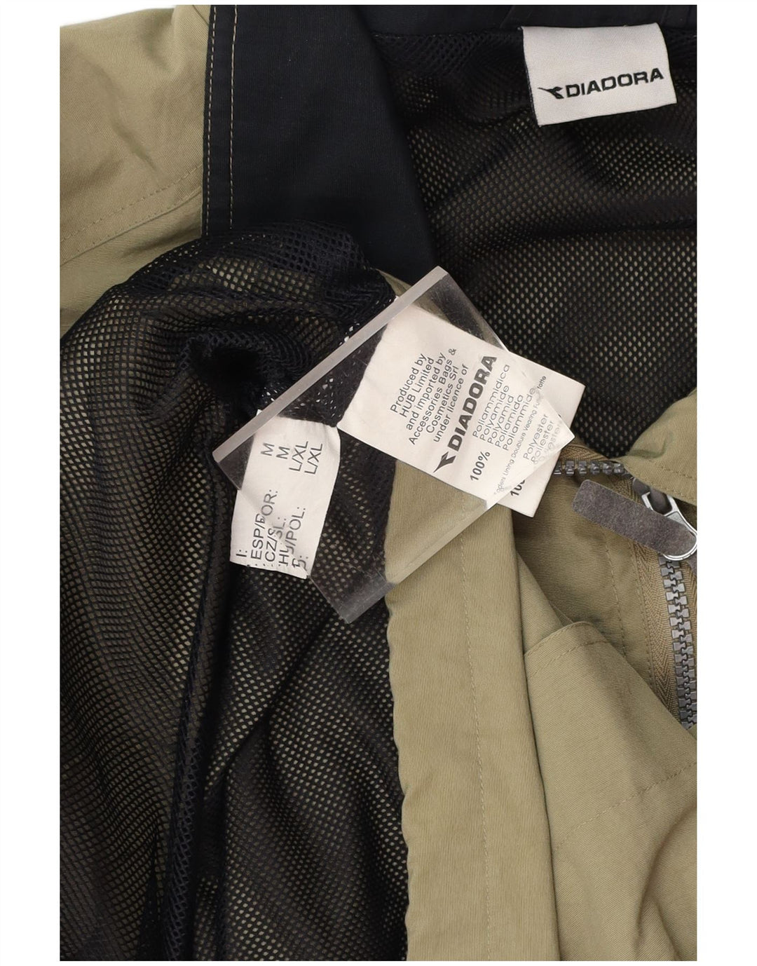 DIADORA Mens Hooded Loose Fit Rain Jacket UK 38 Medium Khaki Polyamide