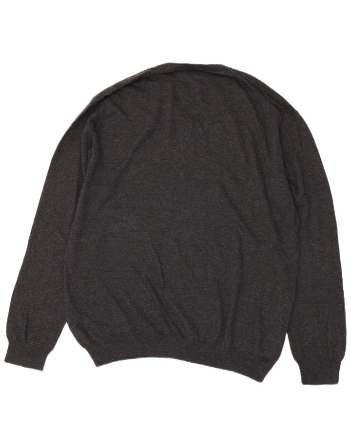 Gant Mens V-Neck Jumper Sweater 2XL Grey Cotton