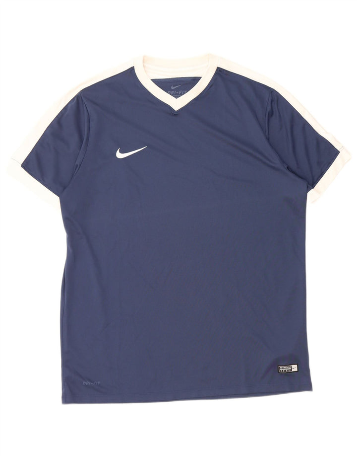 Nike Mens Dri Fit T-Shirt Top XL Navy Blue Colourblock Polyester