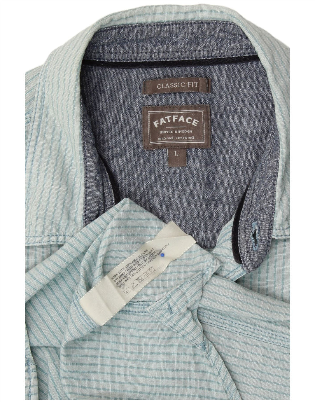 Fat Face Mens Classic Fit Shirt Large Blue Striped Linen