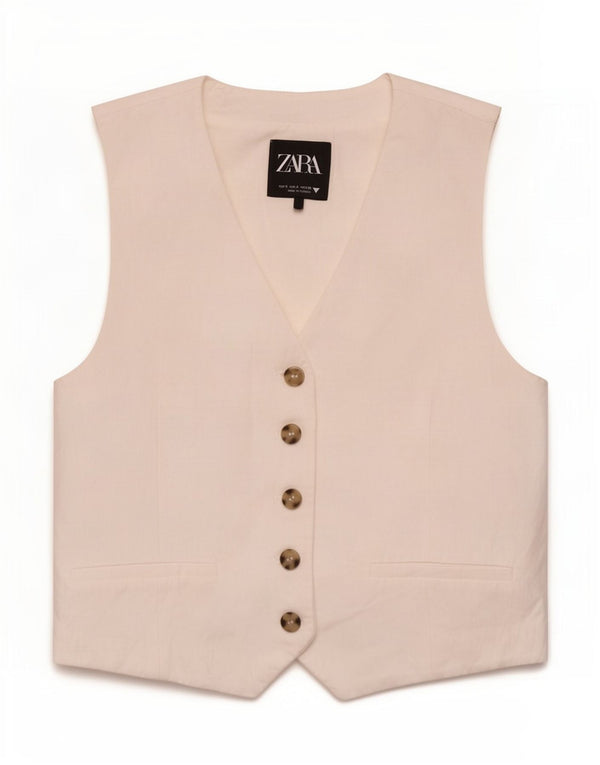 Zara Womens Waistcoat UK 10 Small White Viscose