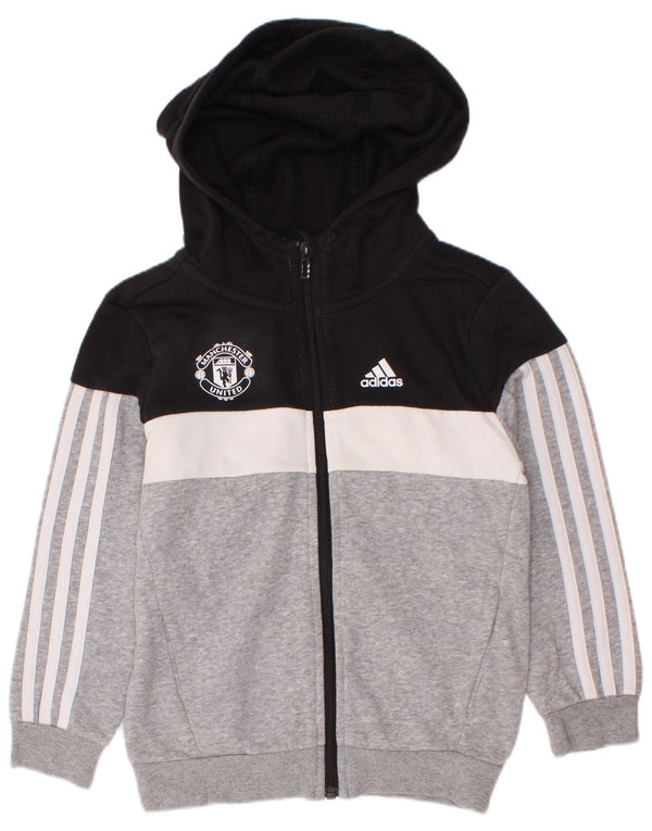 Adidas Boys Manchester United Zip Hoodie Sweater 6-7 Years Grey Colourblock