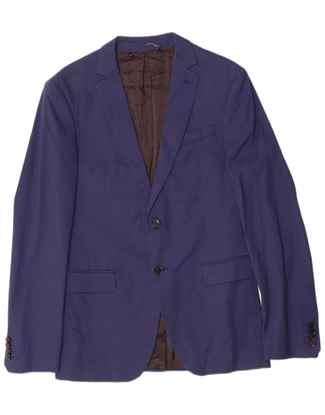 Zara Mens 2 Button Blazer Jacket EU 48 Medium Navy Blue Cotton