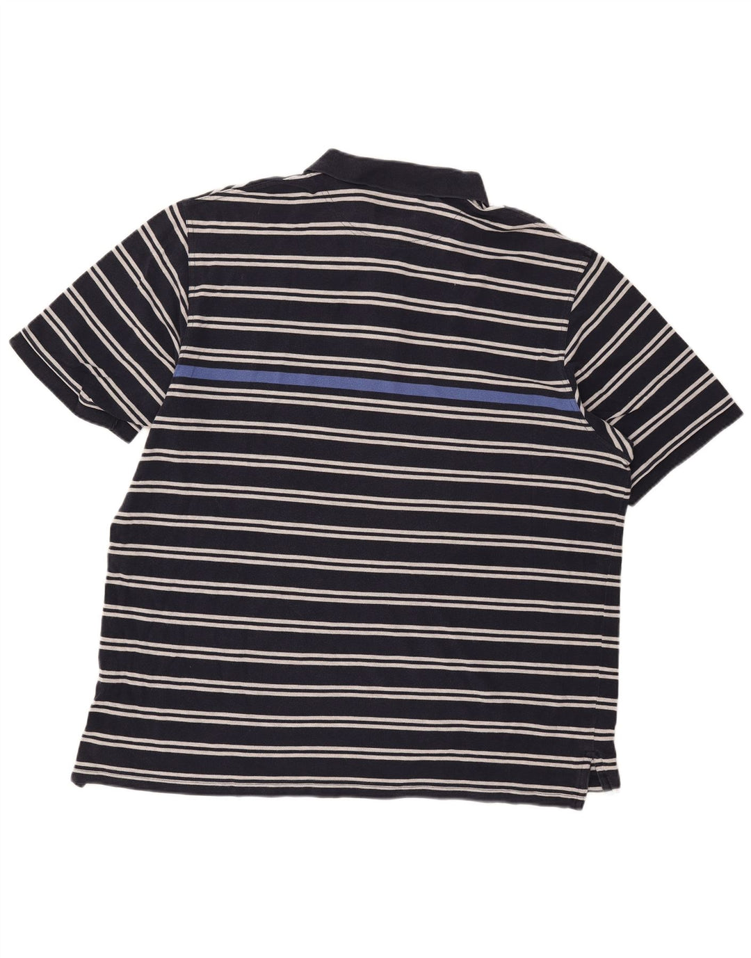 Eddie Bauer Mens Polo Shirt 2XL Navy Blue Striped Cotton