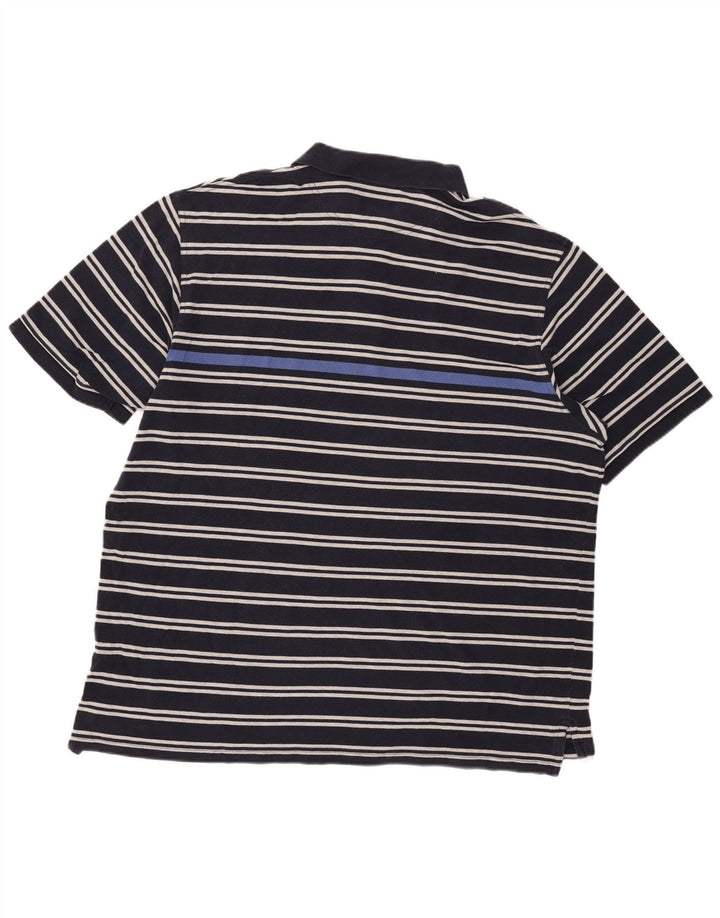 Eddie Bauer Mens Polo Shirt 2XL Navy Blue Striped Cotton