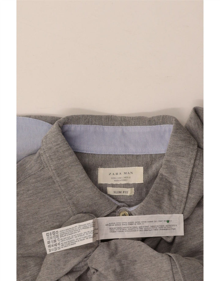 ZARA Mens Slim Fit Shirt Large Grey Cotton