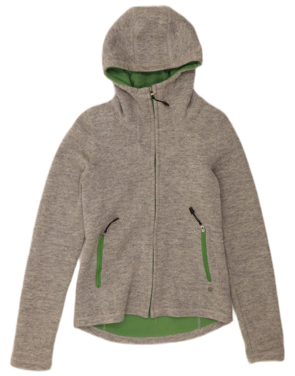 Bench Womens Hooded Knit Bomber Jacket UK 12 Medium Grey Acrylic