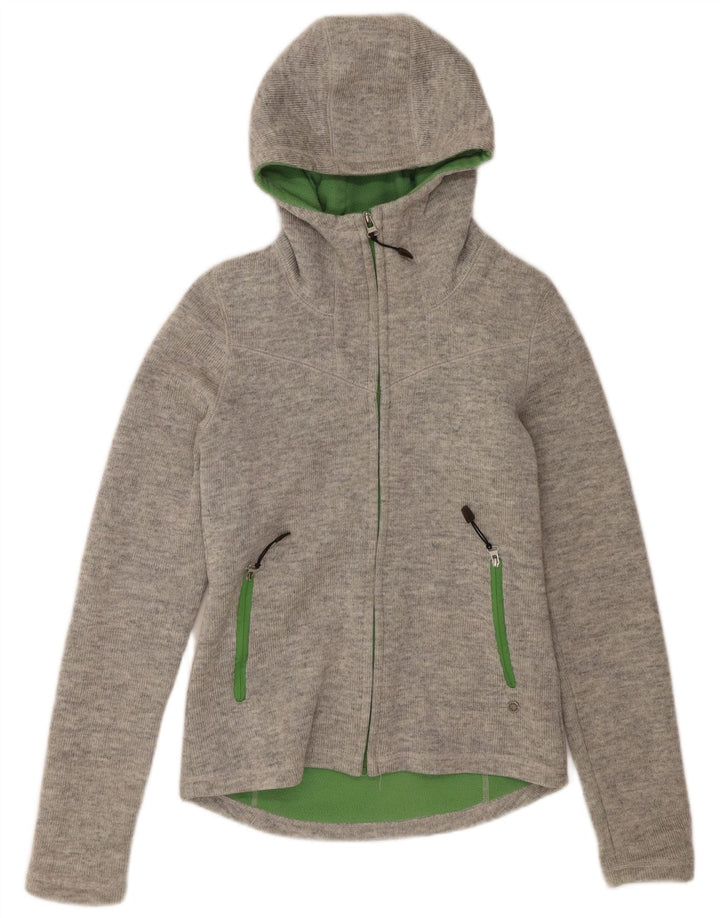 Bench Womens Hooded Knit Bomber Jacket UK 12 Medium Grey Acrylic