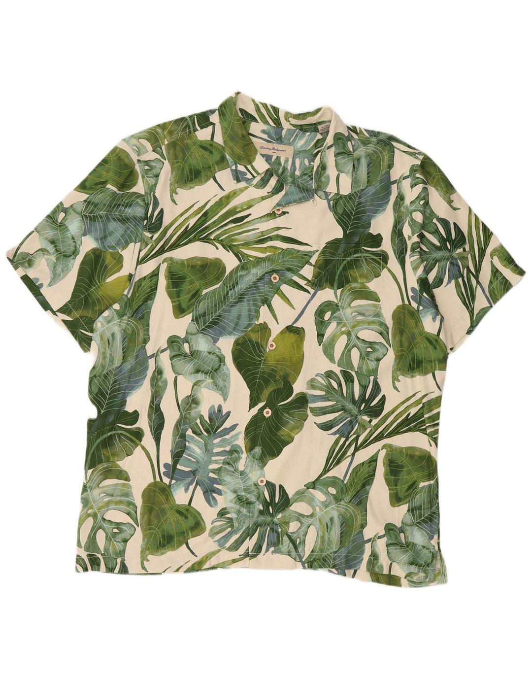 TOMMY BAHAMA Mens Short Sleeve Shirt XL Beige Floral Silk