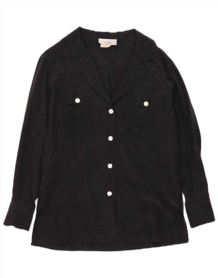 Spazio Womens Oversized Shirt Blouse UK 10 Small Black Silk