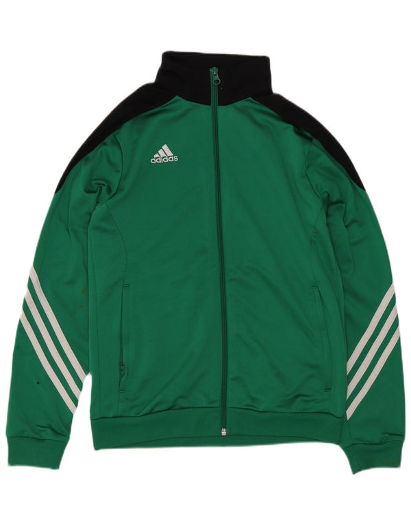 Adidas Boys Tracksuit Top Jacket 11-12 Years Green Colourblock Sports